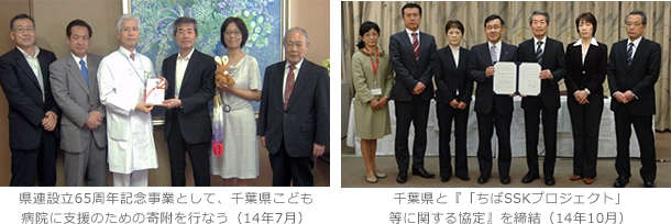 県連設立65周年記念事業として、千葉県こども病院に支援のための寄附を行なう（14年7月）　千葉県と『「ちばSSKプロジェクト」等に関する協定』を締結　（14年10月）